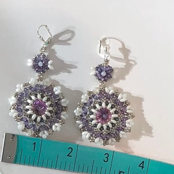 Purple and White Dangle Earrings - Picture 6 of 7